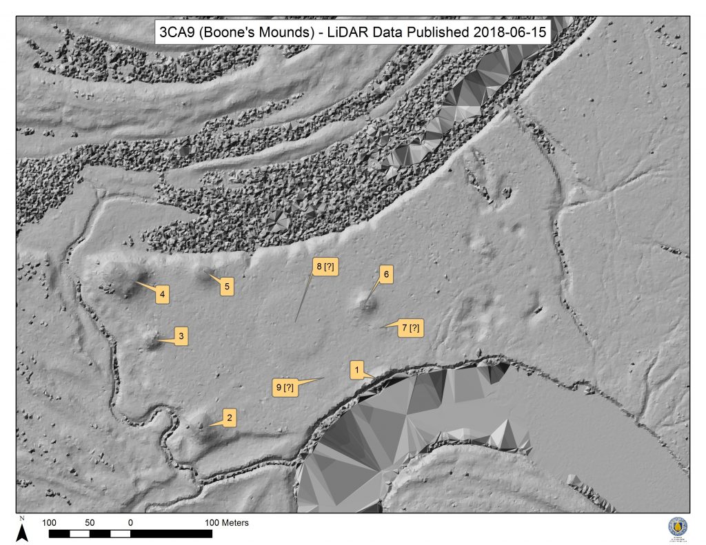 Lidar image of the Boone's Mounds preserve in Arkansas. Photo credit: Arkansas Archaeological Society