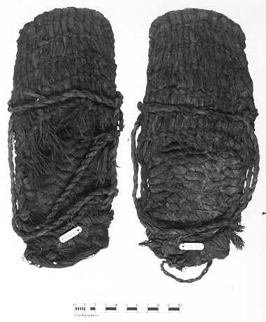 Sagebrush bark sandals from Fort Rock Cave, similar to specimens radiocarbon dated from 10,500-9,300 years old. photo from http://pages.uoregon.edu/connolly/FRsandals.htm