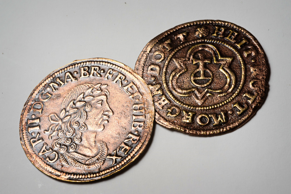 Archaeologists found these 17th-century counting tokens. Credit: Patrick Hall