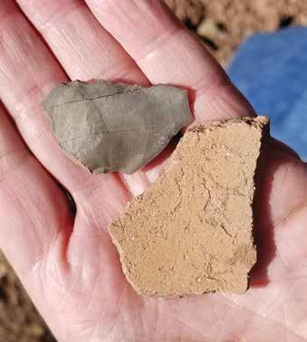 A flake (top) and a sherd found on the site. Credit: The Archaeological Conservancy.