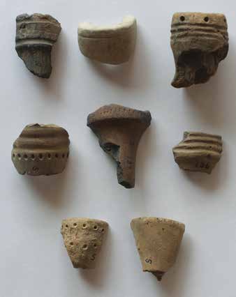 Various pipe bowl fragments were also found at Shelby. Credit: DOUGLAS J. PERRELLI, ARCHAEOLOGICAL SURVEY, DEPARTMENT OF ANTHROPOLOGY, UNIVERSITY AT BUFFALO